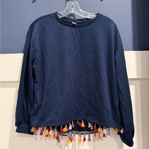 Navy Blue Women's Top with Multicolor Tassels Size S NWOT